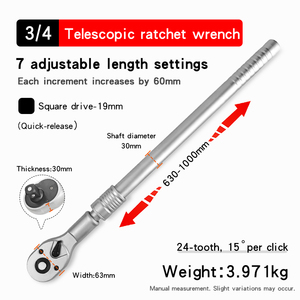 Clé à cliquet télescopique extra longue <span class=keywords><strong>de</strong></span> 3/4 po, 630-1000 mm, poignée réglable à 7 positions pour l'entretien industriel <span class=keywords><strong>de</strong></span> grandes machines - Product Image 3