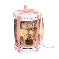 Ramo de flores de cilindro redondo, caja de regalo con tapa y cinta, Cubo de flores de PVC transparente