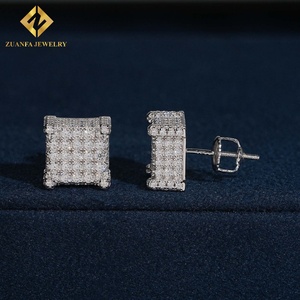 ZUANFA JEWELRY ต่างหูผู้หญิงสไตล์คลาสสิก Iced Out Square Full Micro‑Paved Moissanite Stud Earrings VVS - Product Image 3
