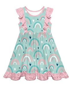 Vestido de Niña con Diseño Personalizado de Patrón de Pez Arcoíris, Vestido con Mangas de Ángel y Perlas - Product Image 1