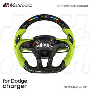 พวงมาลัยคาร์บอนไฟเบอร์สีเขียวแบบกำหนดเองสำหรับ Dodge Charger Challenger Hellcat SRT 392 Scat R/T GT SXT ปี 2013-2023 - Product Image 2