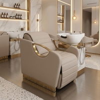 Fauteuil de lavage moderne en cuir beige avec éponge haute densité et bac en céramique – Mobilier de salon durable et facile à nettoyer pour usage commercial