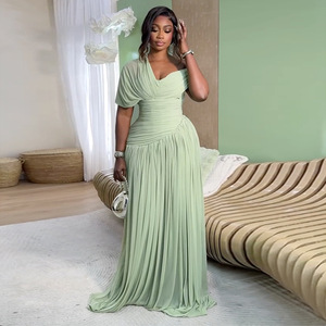 Robe longue asymétrique vert sauge à corsage froncé et dos nu pour femme, tenue de soirée formelle 2026 C260521 - Product Image 1