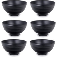 Incassable Restaurant PHO nouilles bols de service 6 pièces ensemble 6.5 pouces japonais noir mélamine Ramen bol