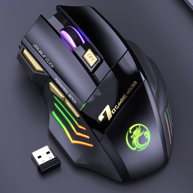 IMICE GW-X7 7-button Silent Rechargeable Gaming Mouse with Colorful RGB Lights(Black)
