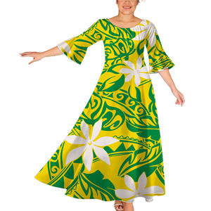 Wholesale Best Seller Polynesian Elei <strong>Tribal</strong> Design Custom <strong>Dance</strong> Party Fashion Trendy Casual Woman Flared Long Sleeves <strong>Dress</strong> - Product Image 1