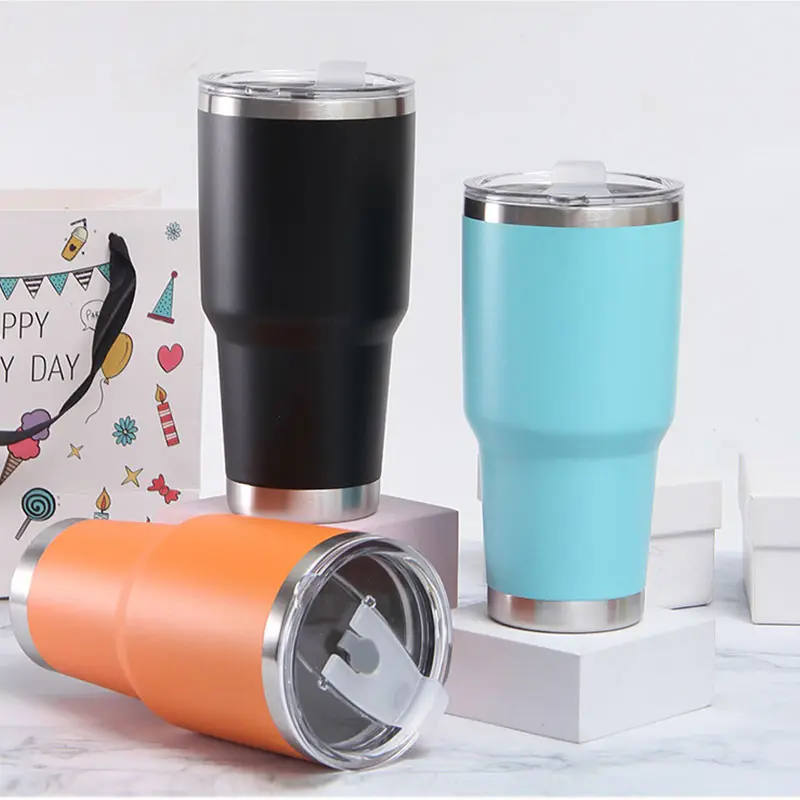 Wholesale 30oz Colorful Powder Coating Travel Mugs Stainless Steel Car Tumbler Double Wall Coffee Cups With Lid