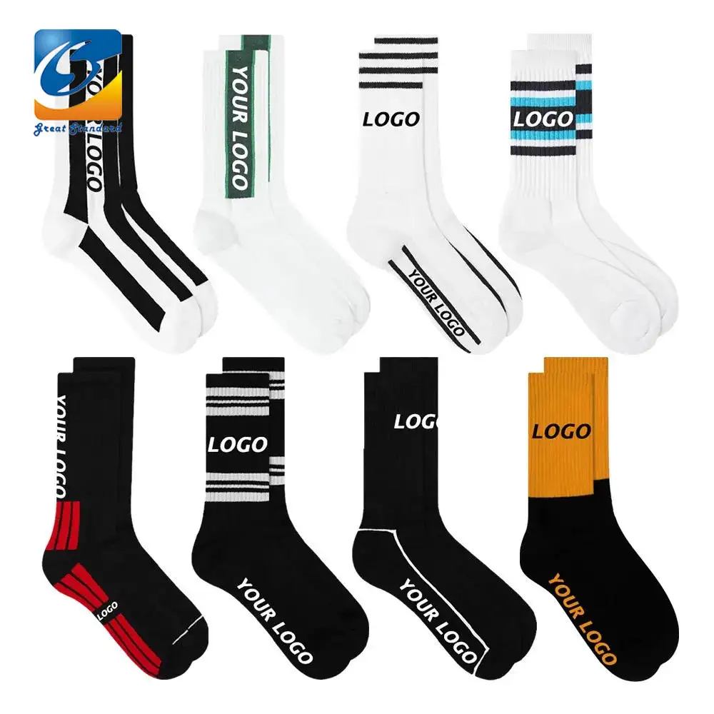 Vente en gros Chaussettes de sport unisexes de haute qualité tricotées en coton, confortables et respirantes, brodées pour hommes, avec logo personnalisé pour la salle de sport