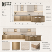 Meubles de cuisine modernes sur mesure couleur champagne, blanc cachemire, avec éclairage intégré, péninsule, bar et armoires de style manoir