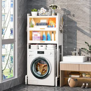 Venda por atacado de suporte para máquina de lavar roupa de banheiro branco, caixa de metal para armazenamento, suporte para máquina de lavar