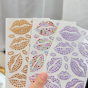 1 Feuille d'autocollants de tatouage 3D sexy en forme de lèvres rouges et roses, visage, yeux, corps, avec strass, pour la Saint-Valentin, maquillage de fête, décoration - Product Image 2