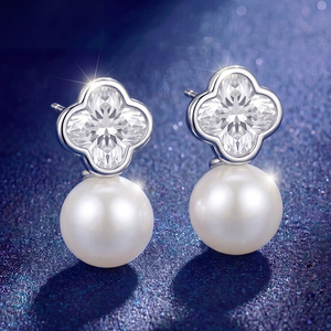 Elegantes Pendientes de Perlas de Agua Dulce de Plata S925 con Circonita, Joyería con Diseño de Estrella Curva para Mujer, Regalo de Boda - Product Image 3