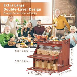 Boîte à pain en bambou, armoire de rangement de cuisine en bois massif avec couvercle rabattable et poignée pour le pain et les collations, organisateur de bureau - Product Image 5
