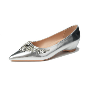 Silver <b>Pointed</b> <b>Toe</b> <b>Flats</b> Patent Leather Rhinestone Wedding Shoes Women Slip On Soft Sole <b>Flat</b> Heel - Product Image 5