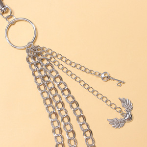 Chaîne de pantalon style européen-américain, multi-couches, avec pendentif cœur ailé gaufré, chaîne de taille tendance hip-hop, usage quotidien, style tibétain - Product Image 4