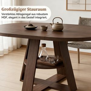 Table à manger ronde en bois moderne SENYU avec étagère de rangement, extensible, 4 places, mobilier de maison, design mid-century - Product Image 4