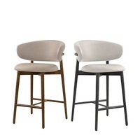 Tabouret de bar en bois massif de style nordique moderne avec repose-pieds haut et dossier incurvé en tissu de lin pour meubles de salon ou bars