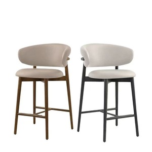 Tabouret de <span class=keywords><strong>bar</strong></span> en bois massif de style nordique <span class=keywords><strong>moderne</strong></span> avec repose-pieds haut et dossier incurvé en tissu de lin pour meubles de salon ou bars - Product Image 5