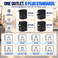 Adaptateur de voyage universel 100W GaN, chargeur rapide, câble rétractable Type C, multi-ports, prise EU, UK, US, AU, adaptateur secteur universel
