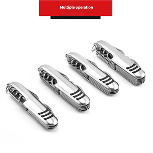 سكين جيب متعدد الوظائف من الفولاذ المقاوم للصدأ للبيع المباشر من المصنع، معدات التخييم للاستخدام الخارجي، فضي/أسود، طول إجمالي 100 سم - Product Image 1