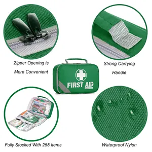 Made In China Green Portable 258pcs First Aid Kit First Aid Travel Kit Bag For Outdoor Family