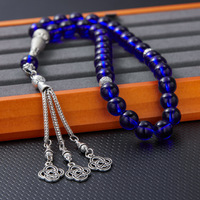 Tasbih de Color Azul Ámbar Negro, 10 mm, 33 Cuentas de Oración, Regalo Musulmán Árabe Islámico, Rosario Islámico Tesbih Subha con Bolsa de Regalo Gratis