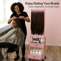 Support de présentation pour extensions capillaires en métal noir avec revêtement poudré, support mobile pour tresses, tiroir de rangement, pour salon de coiffure