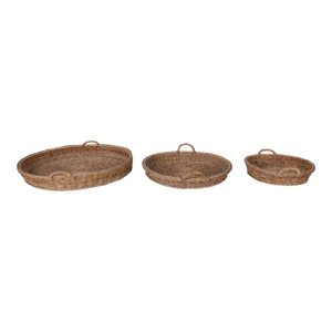 Set di cesti decorativi ovali in rattan intrecciato con manici per la decorazione del tavolino da caffè, centrotavola, portaoggetti, portagioie - Product Image 6