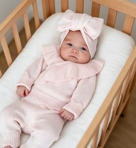 Ensemble de vêtements <span class=keywords><strong>pour</strong></span> nouveau-nés, cardigan à volants et <span class=keywords><strong>pantalon</strong></span>, en coton biologique doux et luxueux, tricot luxueux, ensemble « Bring Me Home » - Product Image 4