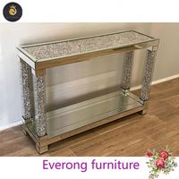 Table console moderne en forme de W avec miroir argenté Table d'entrée avec diamants écrasés Meubles de salon Taille de couleur réglable