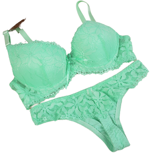 Conjunto de lencería erótica para mujer: sujetador de encaje sexy con relleno, bragas, tanga y ropa interior transparente. - Product Image 1