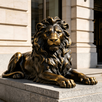 Sculpture de lion en bronze réaliste, statue de lion en bronze coulée à la main pour décoration extérieure