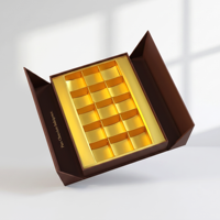 Boîte cadeau en chocolat personnalisée de luxe en carton rigide brun avec feuille d'or, 15 compartiments pour truffes, pralines, emballage de macarons