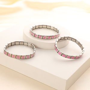 Pulseras italianas con letras iniciales coloridas personalizadas, eslabones elásticos, alfabeto, 26 letras, pulsera italiana de acero inoxidable Diy - Product Image 4