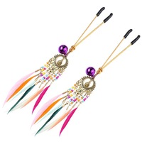 Cloches pince à mamelon 1 paire plume métal SM anneau de mamelon flirter taquineries jouets sexuels Kit de Bondage esclave Bdsm fille accessoires exotiques
