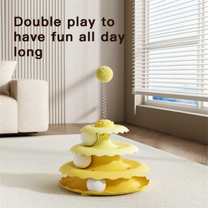Beyaz kovalamaca topları ile 4-tier kaydırıcı ray oyuncak kedi kulesi çevre dostu plastik pikap kedi pikap oyuncaklar - Product Image 2