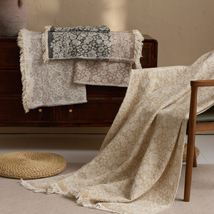 <strong>Brown</strong> Floral <strong>Throw</strong> Blanket with Tassels, Boho Home Decor Block Pattern Machine Weave Sofa <strong>Throw</strong>/ - Product Image 2