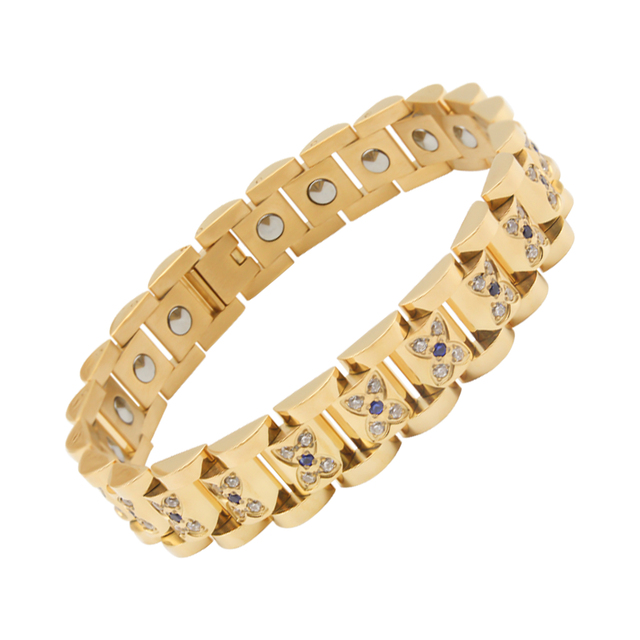 Customized Mens Health Magnetic Zircon Diamond Bracelet Far Infrared Energy Stainless Steel Magnetite Germanium Bracelet