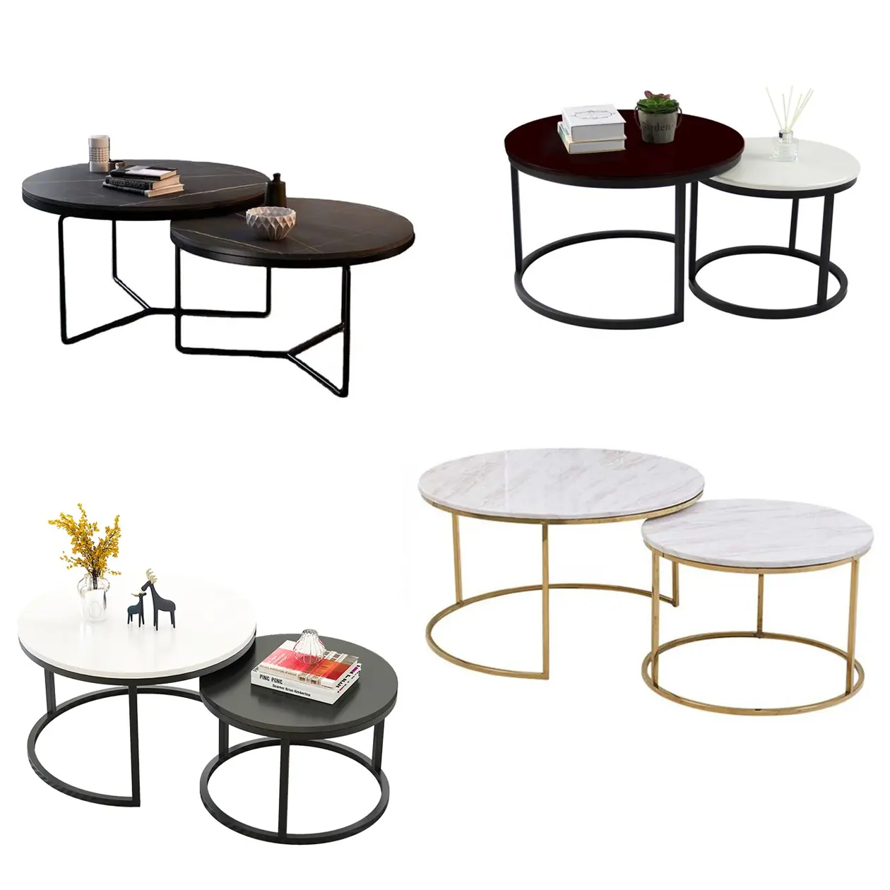 Moderne MDF Tischplatte runder schwarzer Marmor 2 Holz Metall Wohnzimmer möbel kd große Kapazität Mitte Couch tisch Sets