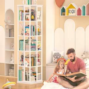 Estantería Giratoria Aheaplus, Estantería de Madera con Rotación de 360 Grados, Estantería de Pie para Libros, Estante Estrecho de 5 Niveles, Color Blanco - Product Image 2