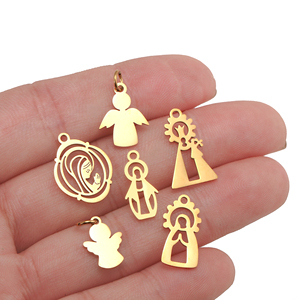 Pendentifs en acier inoxydable Vierge <span class=keywords><strong>Marie</strong></span> Catholique Notre-Dame de Guadalupe, finition miroir, breloques croix ange pour femmes, accessoires de bijoux - Product Image 6