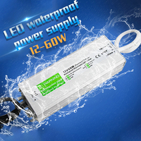 Driver/transformateur/adaptateur LED 60W (étanche IP67), entrée 100V-260V AC, sortie 12V/24V DC basse tension