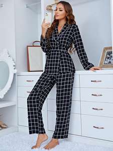 Otoño a juego Homewear Pareja Ropa Conjuntos Inglaterra Tartan Plaid <span class=keywords><strong>Pijama</strong></span> De Algodon De Christmas Pjs - Product Image 6