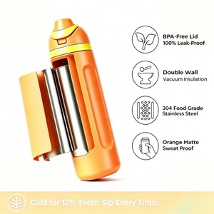 Botella de agua aislada de acero inoxidable de 720 ml, vaso de viaje con tapa abatible a prueba de fugas y asa portátil para oficina, deportes al aire libre - Product Image 2