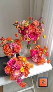 Zike Bouquet di Fiori Artificiali Colorati per Matrimoni e Decorazioni, Personalizzabili in Rosa e Arancione per Quinceañera - Product Image 2