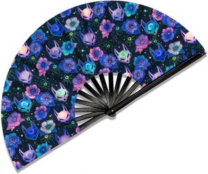 Abanico Plegable Floral con Diseño de Máscara Kitsune, Abanico Grande con Estampado de Flores y Máscara de Zorro Japonés para Festivales de Música, Fiestas y Accesorios Fotográficos - Product Image 1