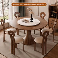 Cremefarbenes Rundes Esszimmer-Set mit Drehplatte, Massivholz-Basis, Schlichte Walnussfarbe, Wasserfest, Umweltfreundlich, Langlebig