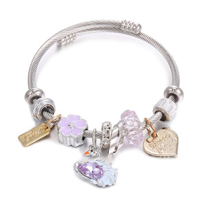 Bracciale Fai-da-Te in Acciaio Inox Titanio con Charm a Stella Ottagonale Dorata, Corona Rosa e Pony per Regali - Product Image 5
