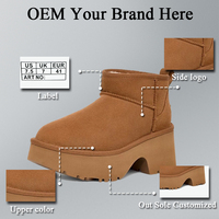 Sepatu Bot Salju Wanita Custom OEM Pabrik, Kulit Sapi dan Suede, Sepatu Bot Pendek, Lapisan Wol Hangat, Sol Anti Selip, Sepatu Musim Dingin