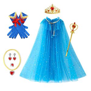 Gran oferta, capa de tul para niños y niñas con corona, varita mágica, accesorios, conjunto para niños, Halloween, Elsa, Anna, sirena, capa elegante con lentejuelas - Product Image 4